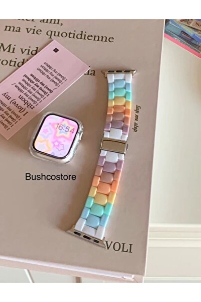 Bushco Store Apple Watch 10 42 mm Uyumlu Renkli Kemik Kordon
