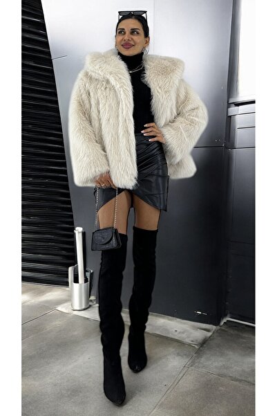 ALFUDO Moda Collection Premium Fur Ecru Coat with Lining