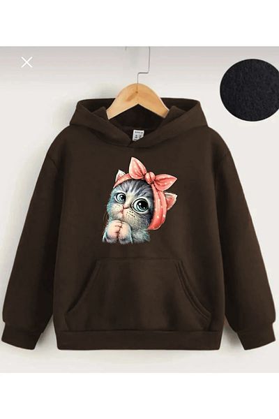 Jolijoy Cat Printed Sweet Hooded Sweatshirt