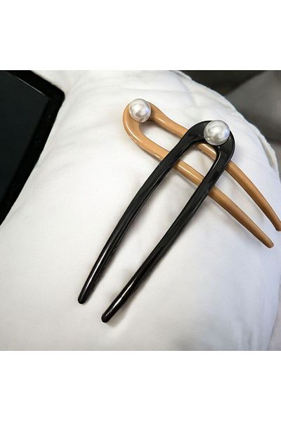 Rachel 2-Pack Coffee-Black Pearl Detailed Bone Bun Buckle
