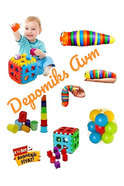 Depomiks Avm Esnek  Tırtıl+Bultak 14 Parça Sevimli Kule 6-10 Adet Havuz Topu ...