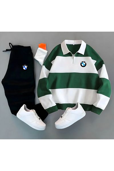 NewCabin New Season 3 Thread Raster BMW εμπριμέ με μισό φερμουάρ - Σετ φούτερ 2 τεμαχίων Α ποιότητας