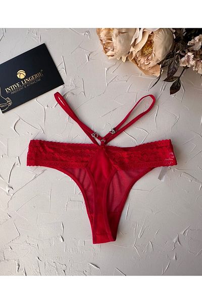 İntive Lingerie Intive Red Transparent Thong with Stripe on the Waist and Love Written on the Back -2947