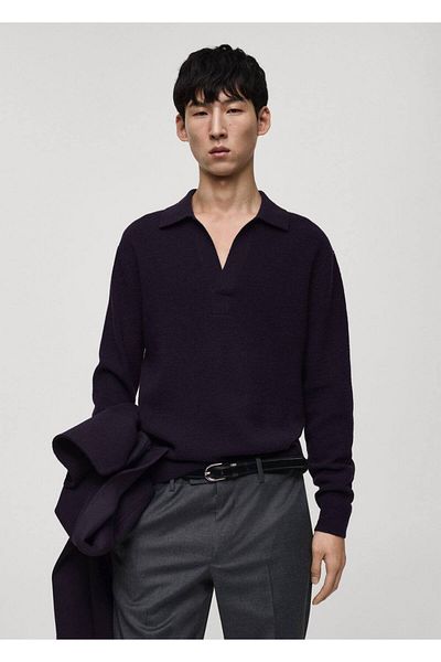 MANGO Man Wool Blend Knitwear Polo Sweater