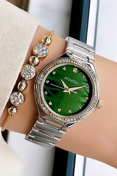 Homies 3 Atm Waterproof Women's Wristwatch - Cutout Case, Steel Band & Bracelet Hmb3007C1