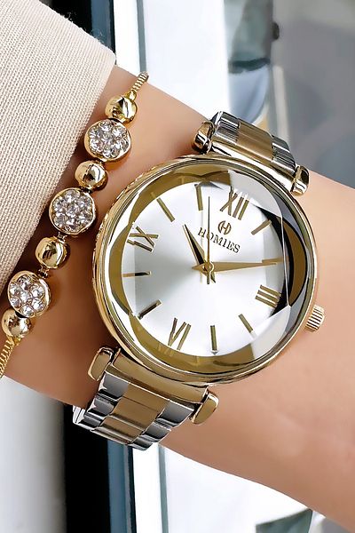 Homies Special Boxed Cutout Glass Women Wristwatch 3 Atm Waterproof Two Colors Steel Band+Bracelet Hmb3008C2