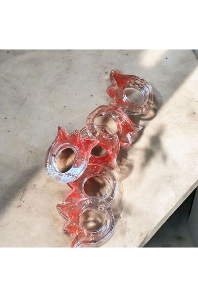 Rachel Set of 6 Epoxy Clover Design Waxed Napkin Rings