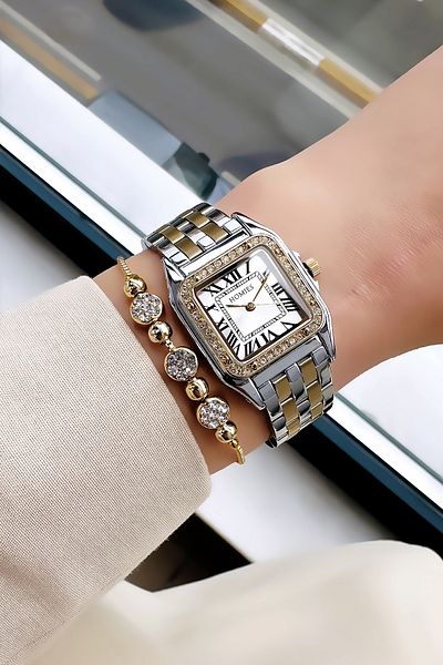 Homies Special Boxed Square Case Women's Wristwatch 3 Atm Waterproof Two Colors Steel Band + Bracelet Hmb3009C2