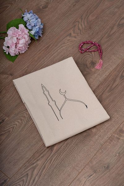ALTINPAMUK Covor de rugăciune Natural 70x115 Moschee căptușită moale din in 3 - Design simplu brut