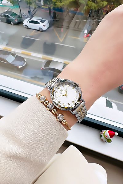 Homies Special Boxed Cutout Glass Women Wristwatch 3 Atm Waterproof Two Colors Steel Band+Bracelet Hmb3005C1
