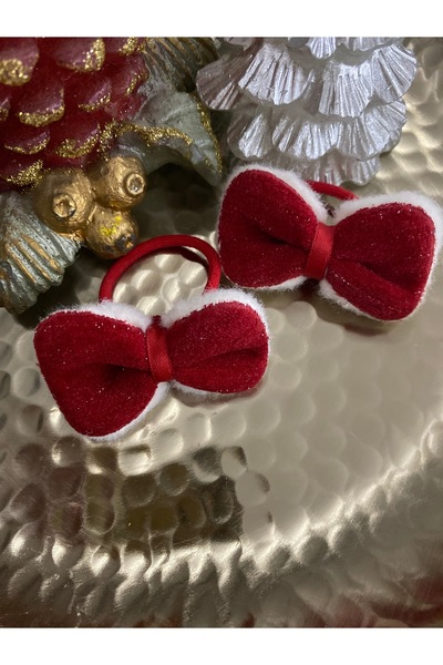 Mercan Simli Kırmızı Beyaz Fiyonk Çiftli Lastik Toka
