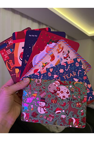 Kalici Egitim emel hoca بطاقة بريدية للعام الجديد - مجموعة عيد الميلاد مكونة من 7 ظلال باللونين الأحمر والأخضر