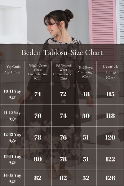 Pantulux Girl's Floral Patterned Chiffon Long Hijab Dress