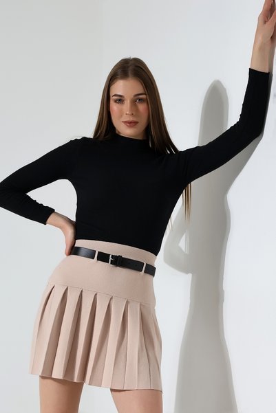 Lavinza Pleated Belt Li Knit Skirt – Elastic Waistband, Corded Fabric , Soft-Textured , Gift Product