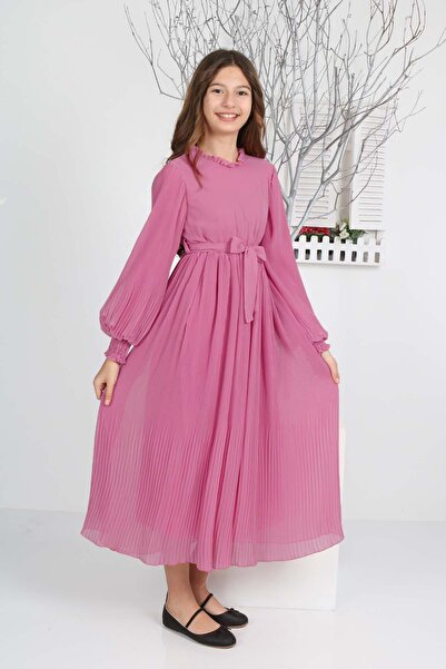Joui Co Kız Çocuk Uzun Şifon Pliseli Elbise