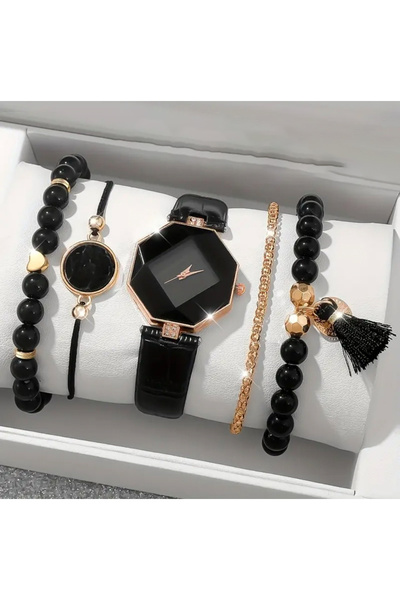 Geneva 5'li Kadın Saat Seti Saat ve Bileklik Seti