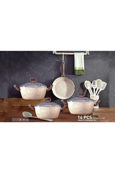drobina Turkish granite cookware set consisting of 14 pieces cream glass