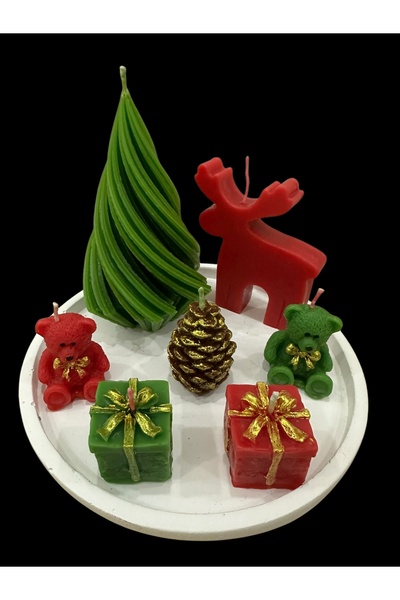 magnocandles Σετ κεριών δώρου Κουτί δώρου με κουκούτσια δέντρου και κουκούτσια από ξύλο με δίσκο παρουσίασης αρκουδάκι