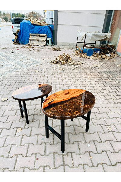 Konyalı Sanat KOZALAK DETAYLI EPOKSİ SEHPA TAKIMI 2 ADET