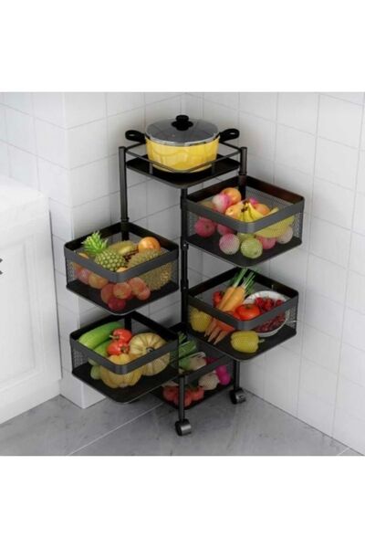 Vespak Luxury Sebzelik Meyvelik Kare 5 Katlı Siyah Dekoratif Kalite