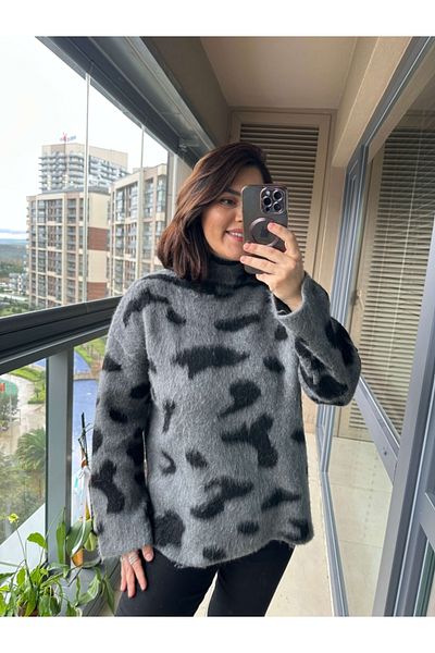 Elif Özbey Butik Pulover de tricotaj cu model pe jumătate de gât gri