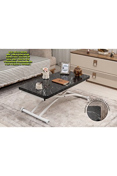 SEHPAM AKILLI Akıllı Sehpa Mini Juppo Üst Tabla Mdf Siyah Mermer D Oval Köşe ...