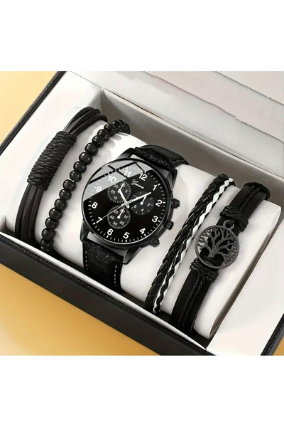 Geneva 5 Parça Erkek Saat ve Takı Seti