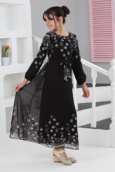 Pantulux Κοριτσίστικο μακρύ χιτζάμπ φόρεμα σιφόν με λουλούδια