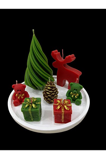 magnocandles Σετ κεριών δώρου Κουτί δώρου με κουκούτσια δέντρου και κουκούτσια από ξύλο με δίσκο παρουσίασης αρκουδάκι