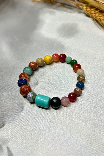 Suerte Accessories الحجر الطبيعي مصنوع يدويًا - حجر النجمة الفيروزي، العقيق مورغانيت، اليشم افينتورين، وسج شقرا