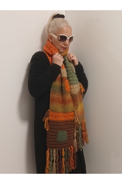 Firuze Hediyelik El örgüsü salaş otantik bohem atkı, fular, boyun şalı