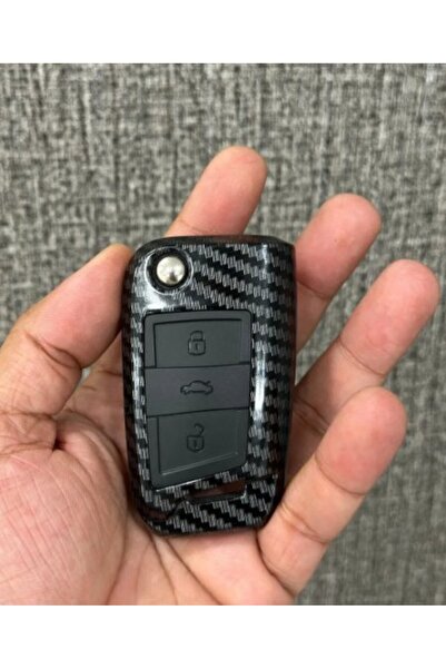 STİLİX GARAGE Carcasă cheie din carbon negru lucios pentru Volkswagen, Seat, ...