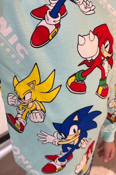 Minik Dolap 100% Cotton Sonic the Hedgehog Patterned Boy's Pajama Set - Turquoise