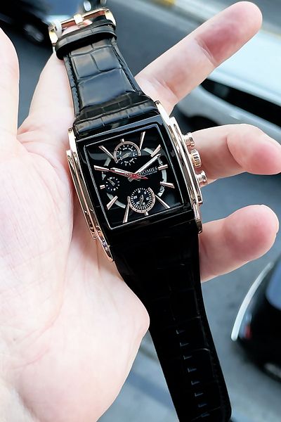 Homies Men's Black Multifunction Wristwatch and Bracelet - 3 ATM Waterproof, Leather Cord, Natural Stone HME2043C3