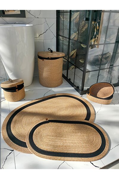 ADES HOME DESİGN Jüt, Banyo Takımı, Banyo Seti, Kirli Sepeti,Banyo Paspası,Pa...