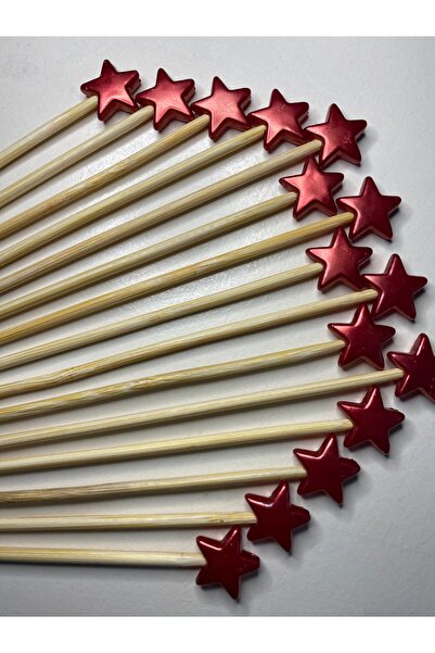 yağmur gökçe NO:82 - 25 adet 15 cm Yıldızlı Kokteyl Uzun Kürdan