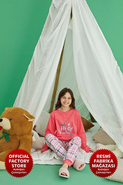 Aydoğan Pink Pajama Set for Girls - 100% Cotton, Long Sleeve, A11-3 - 240725   - Aydogan ®