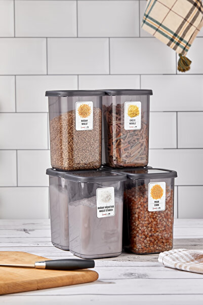 Home Emilia 6-Piece 12-Piece Labeled Covered Square Food Storage Container Anthracite 6 X 1.2 Lt Pulses Container