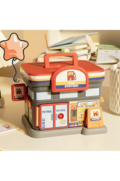 Genel Markalar Benzin Istasyonu Kilitli Kumbara Işıklı Ve Yapışkanlı, Kırmızı, 18x15