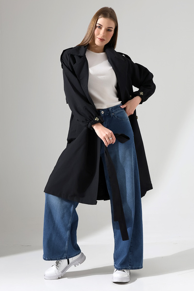 ensade Back Cape Sleeve Belt Woven Trench Coat