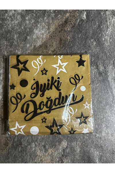 Party Partycom 20 adet  gold üstüne siyah ''İyiki Doğdun'' yazılı,yıldızlı ka...