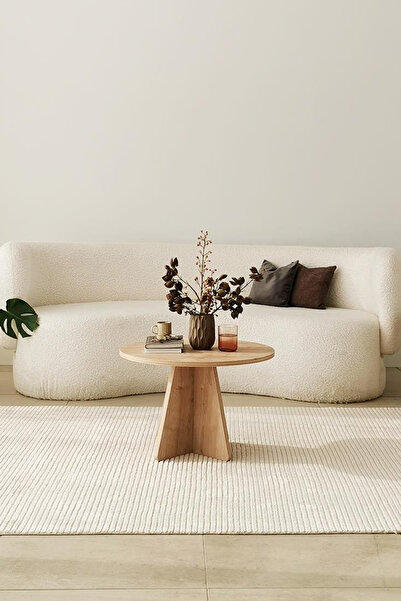 lefty Iskandinav Mantar Zigon Orta Sehpa 60 Cm Yuvarlak Salon Sehpası Dekoratif Sehpa Safir Meşe