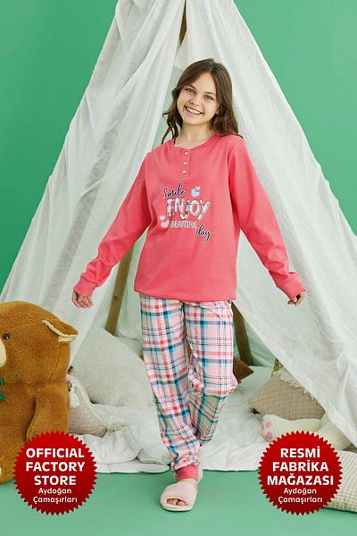 Aydoğan Pink Pajama Set for Girls - 100% Cotton, Long Sleeve, A11-3 - 240725   - Aydogan ®