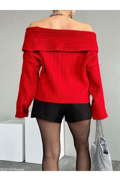 Qu Style Degaje Collar Ribbed Sweater
