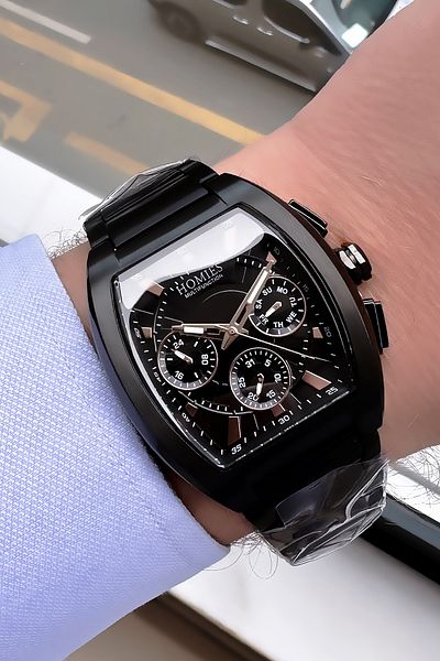 Homies Full Function Square Men Wristwatch 3 Atm Waterproof Black Color Steel Band+Bracelet Ghme2017C4