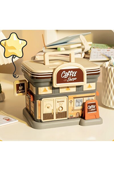 Livava Kahve Dükkanı Kilitli Kumbara Işıklı Ve Yapışkanlı, Krem, 18x15