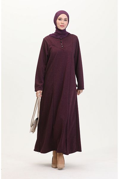 sefamerve Λεπτομερές φόρεμα με κουμπιά Plus Size 0532-07 Plum