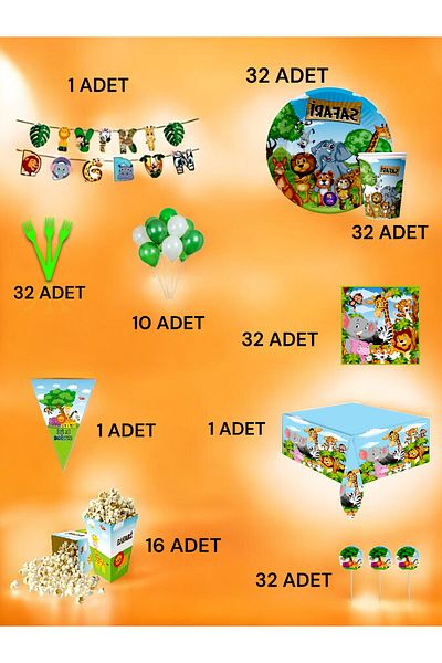 VibeHome Ultra-Luxury Safari Themed Set for 32 People - Birthday Party and Fun Events