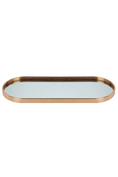 Home Mumluk Tepsi Rose gold Rengi Şeritli Oval Ayna 30x12,5x1,5cm