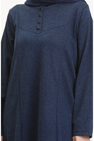 sefamerve Büyük Beden Düğme Detaylı Elbise 0532-04 Lacivert